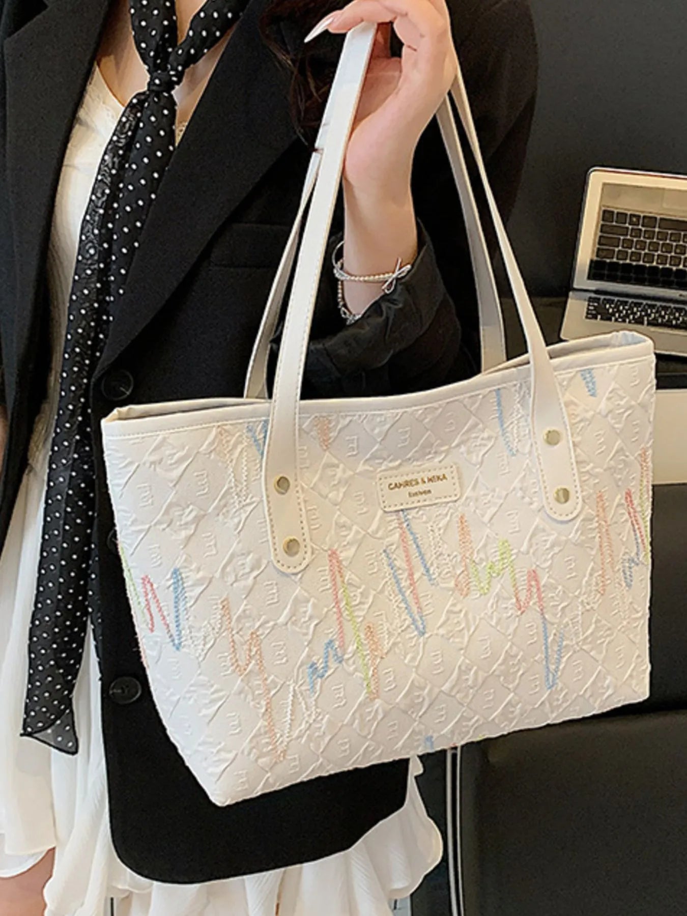 Contrast PU Leather Tote Bag Trendsi