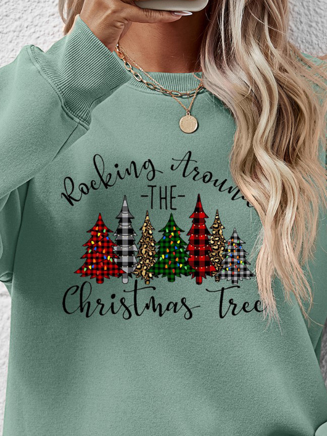 Christmas Tree Graphic Round Neck Sweatshirt NicholesGifts
