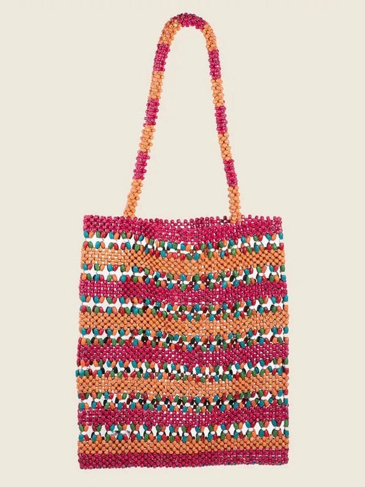 Fame Contrast Wooden Beaded Tote Bag