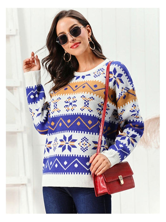 Snowflake Pattern Round Neck Sweater
