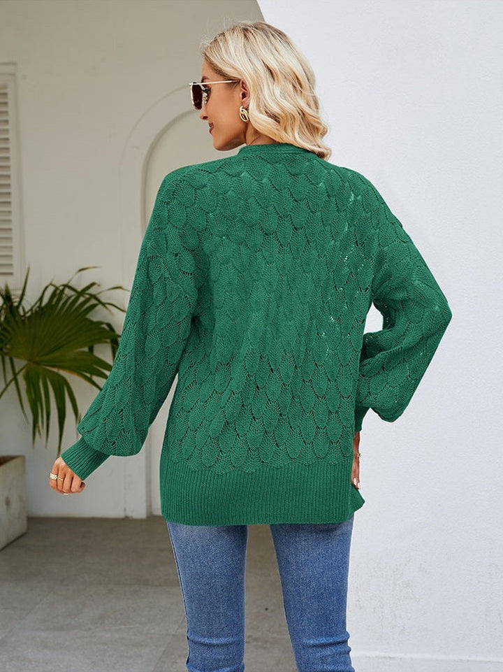 NicholesGifts Women Openwork Open Front Lantern Sleeve Cardigan