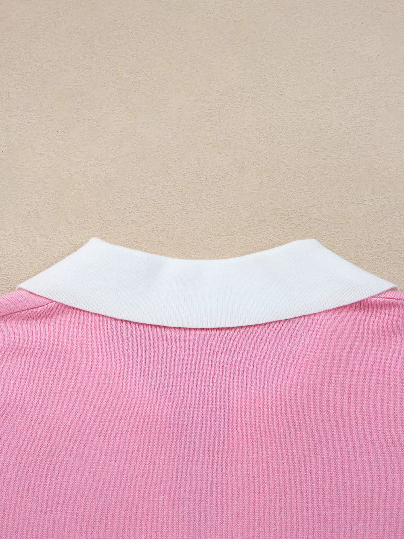 Contrasting Polo Collar Color Block Knit Drop Shoulder Sweater Trendsi