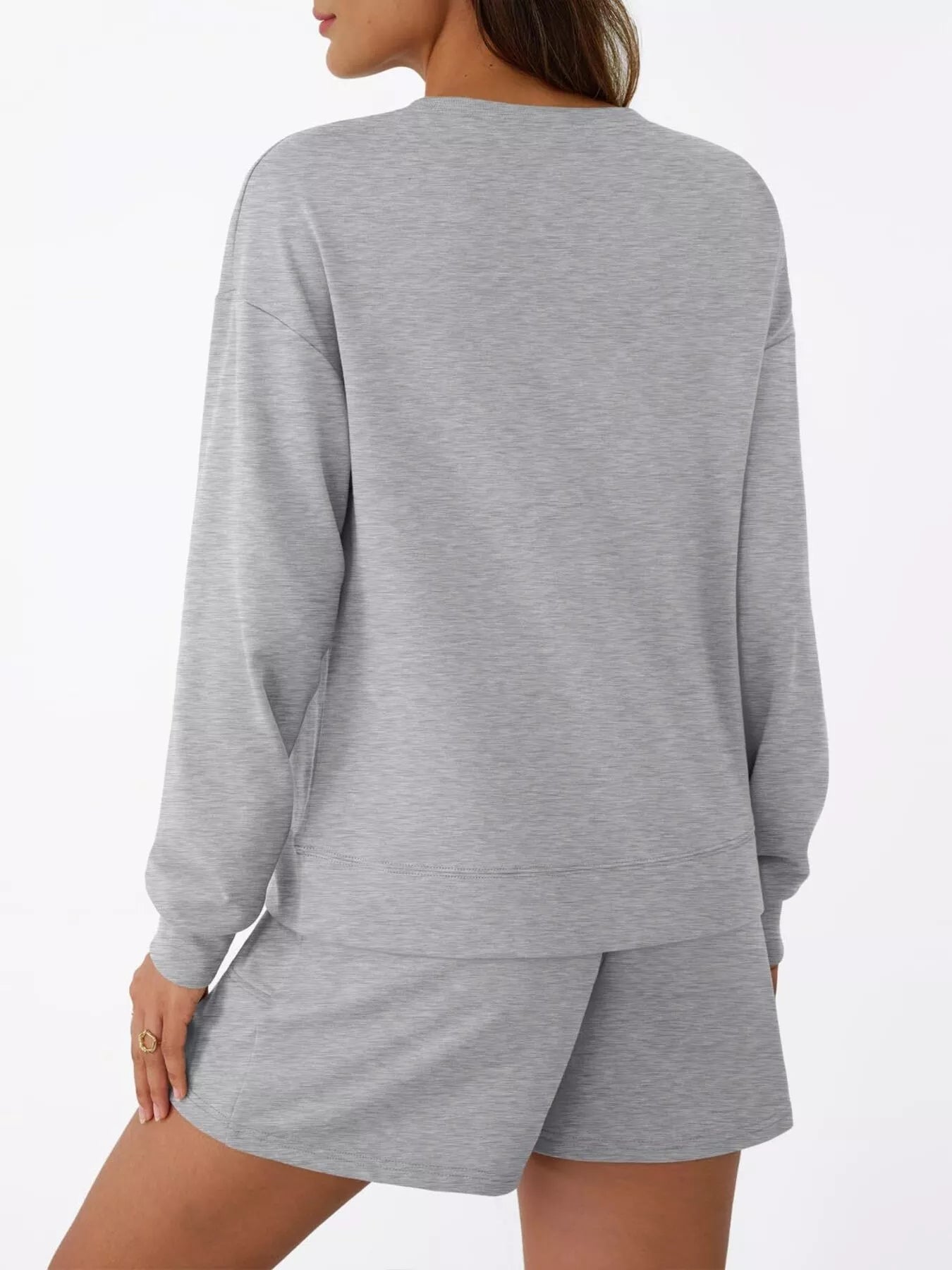 Round Neck Long Sleeve Top and Shorts Set Trendsi