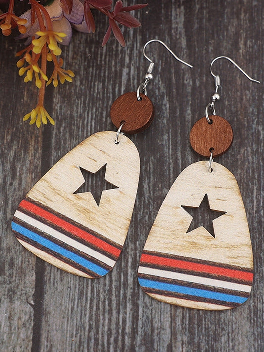 Cutout Star & Stripes Wooden Dangle Earrings