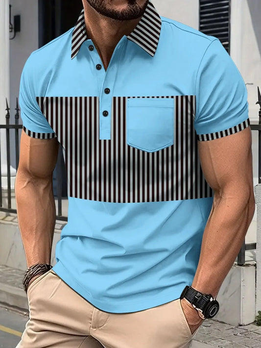 Men's Full Size Collared Contrast Striped Polo Plus Size NicholesGifts
