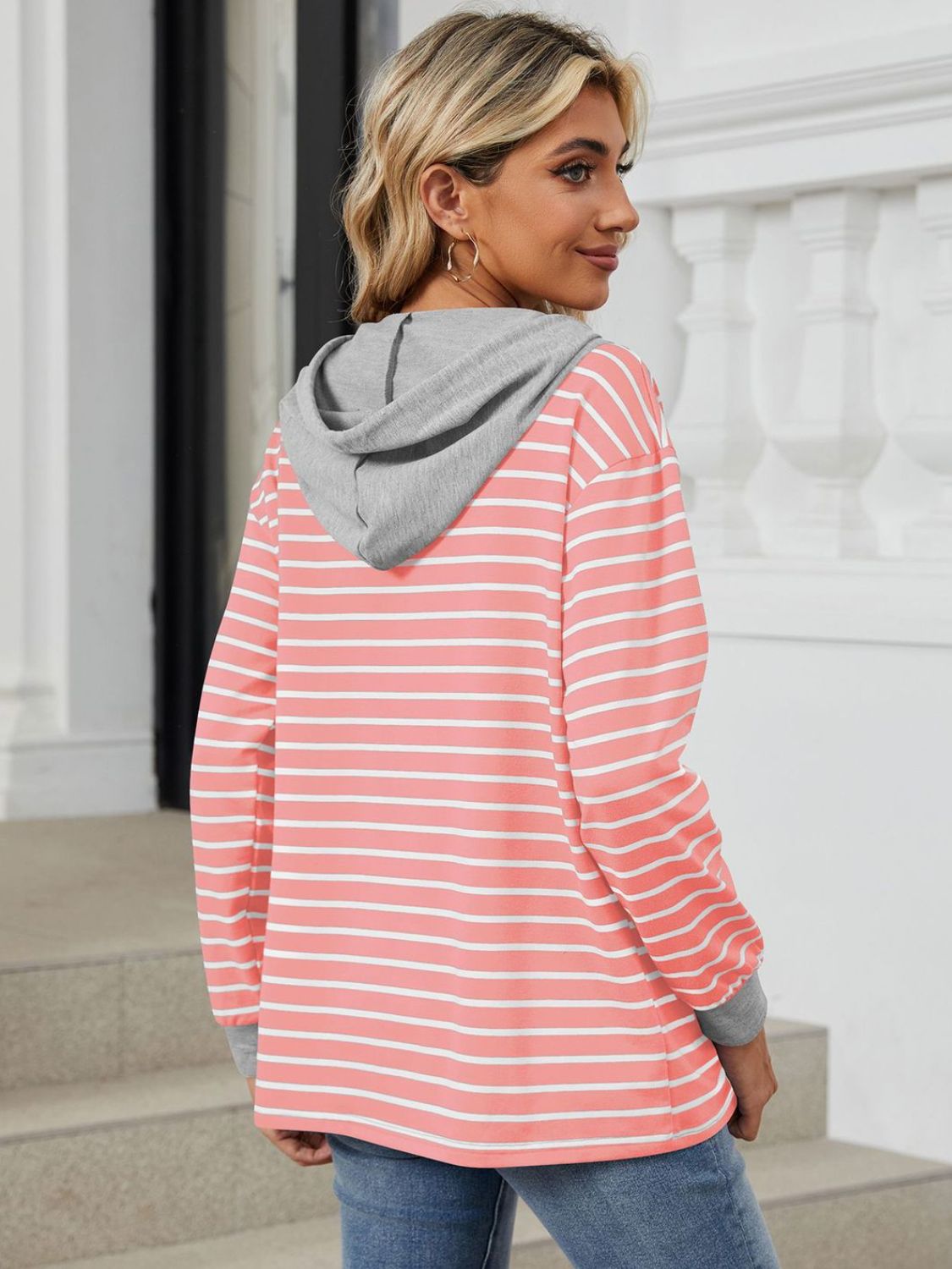 NicholesGifts Women Drawstring Striped Long Sleeve Hoodie NicholesGifts