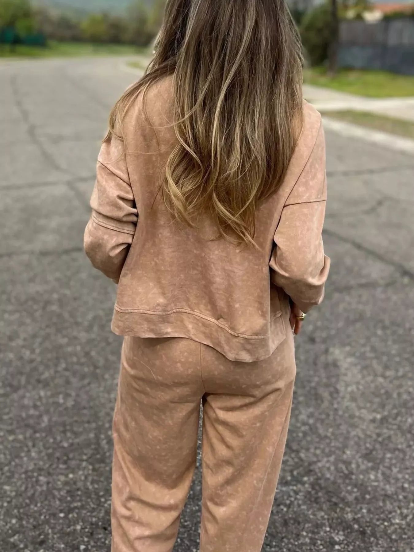 Full Size Washed Round Neck Top and Drawstring Pants Set Plus Size nicholesgifts