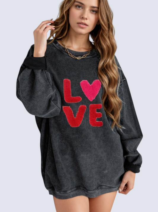 Women Valentine’s Day LOVE Round Neck Long Sleeve Sweatshirt nicholesgifts