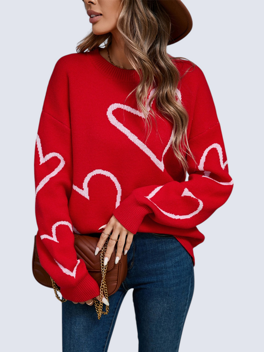 Women Angel Wings Heart Dropped Shoulder Long Sleeve Sweater nicholesgifts