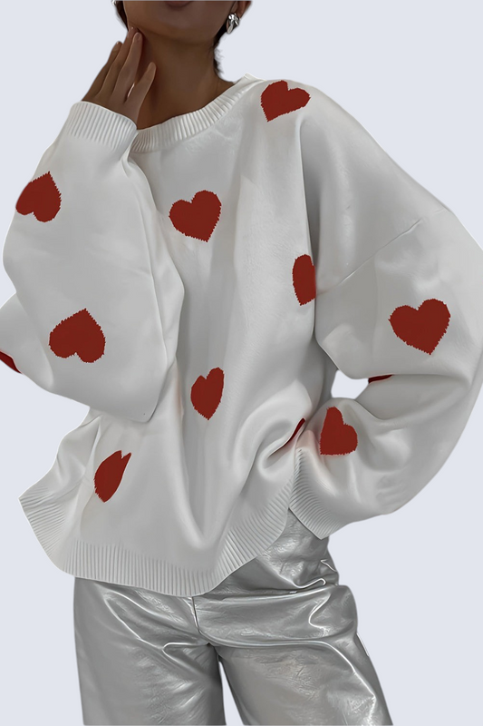 NicholesGifts Women Valentine’s Day Heart Round Neck Long Sleeve Sweater NicholesGifts