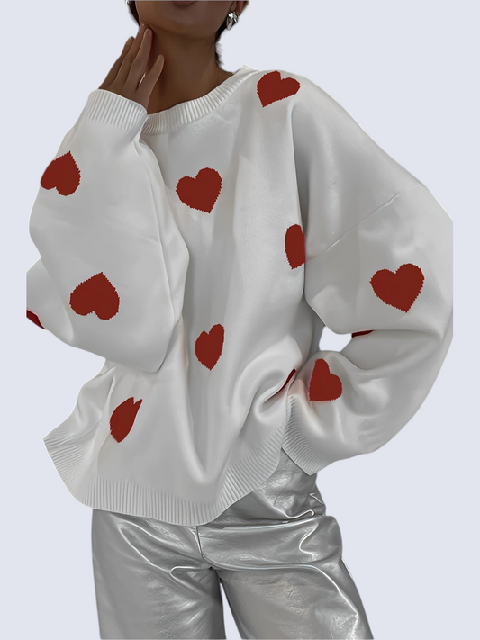 Women Valentine’s Day Heart Round Neck Long Sleeve Sweater nicholesgifts