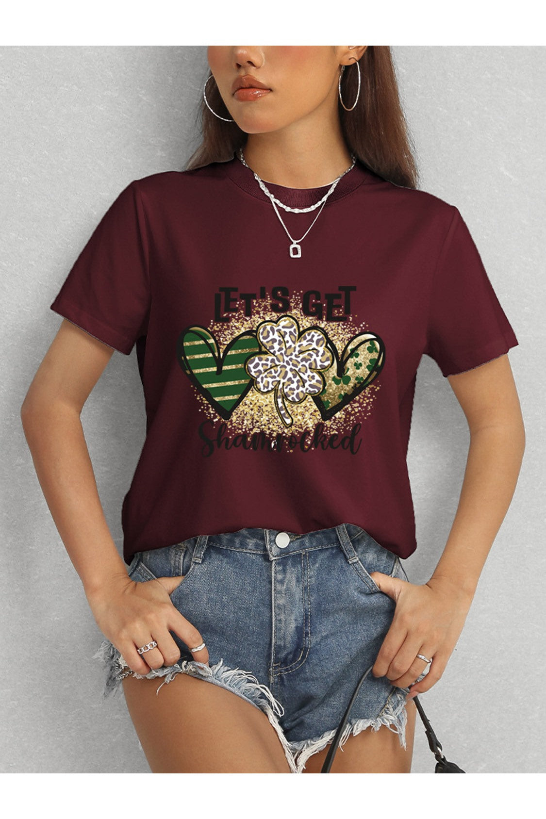Women Lucky Clover Round Neck Short Sleeve T-Shirt NicholesGifts