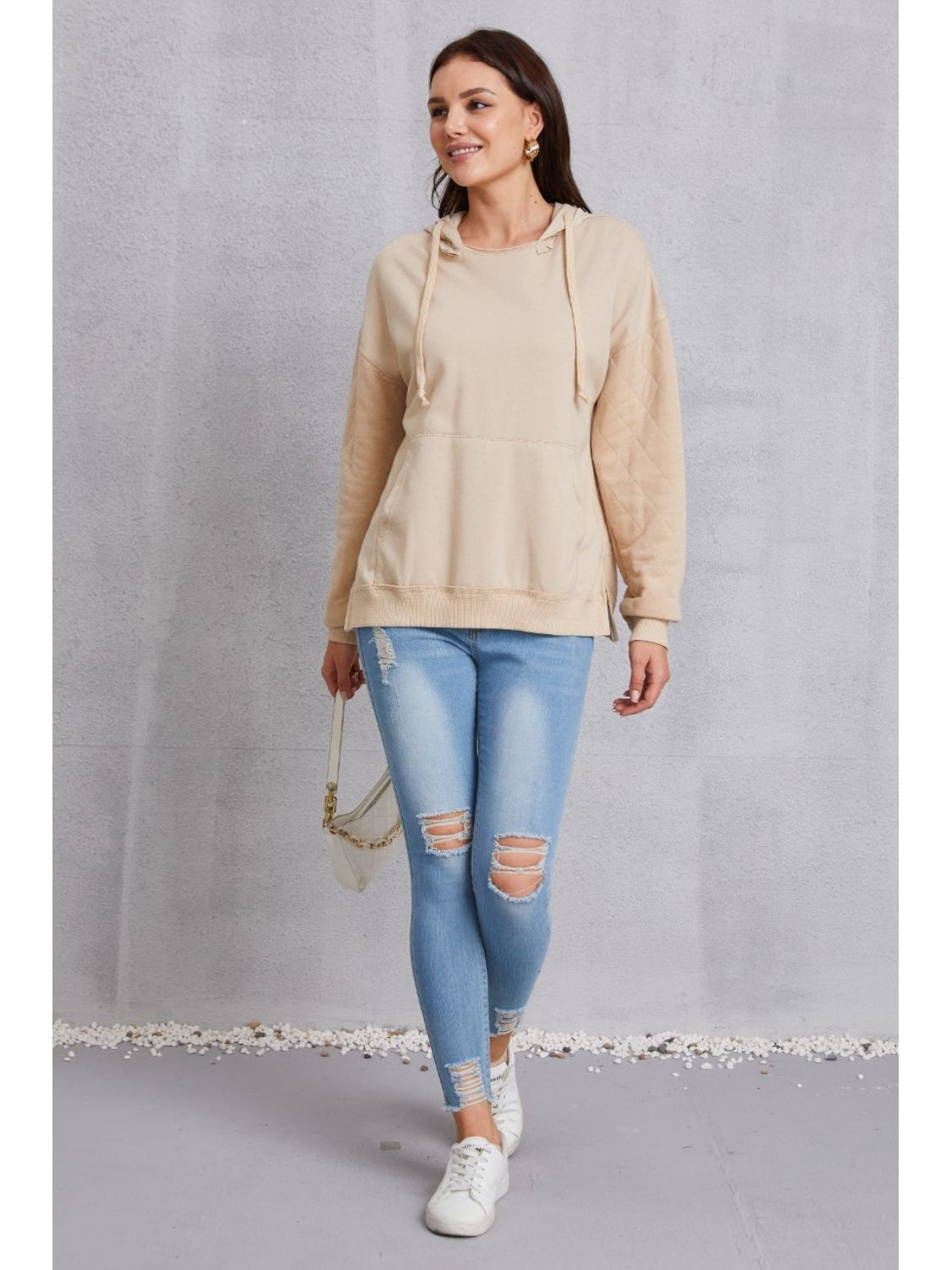NicholesGifts Women Drawstring Kangaroo Pocket Dropped Shoulder Hoodie NicholesGifts