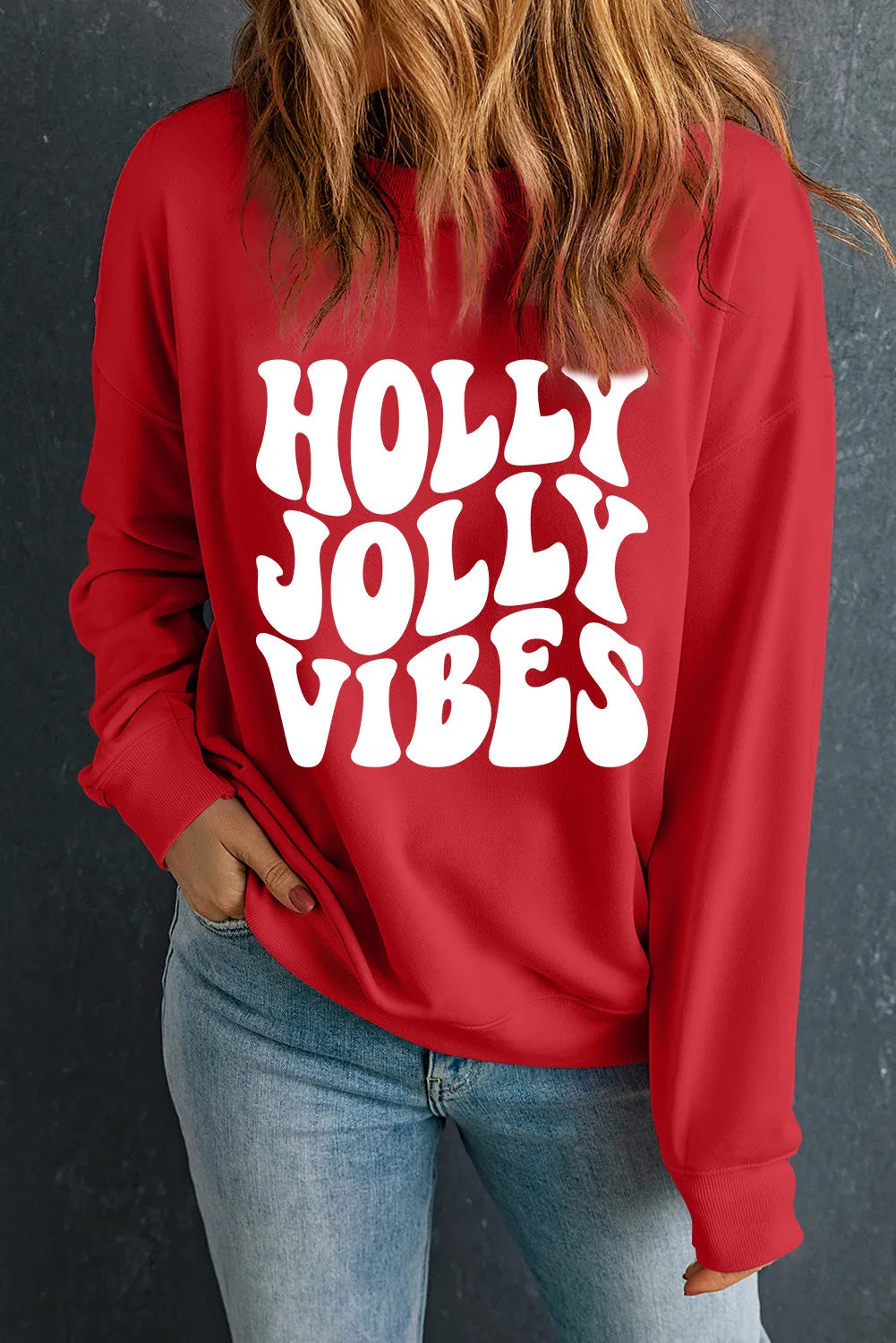 Letter Graphic Round Neck Long Sleeve Sweatshirt NicholesGifts