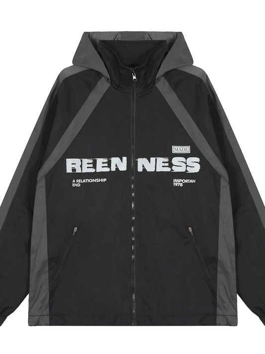 Men's Letter Zip Up Hooded Windbreaker Jacket Trendsi