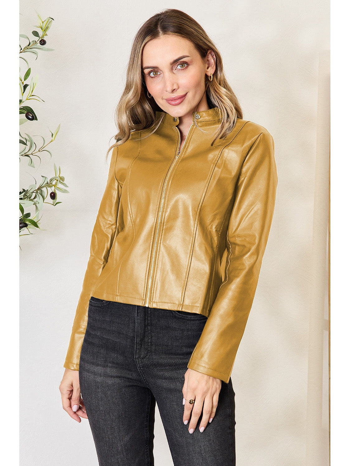 NicholesGifts Women Mock Neck Zip Up Jacket NicholesGifts
