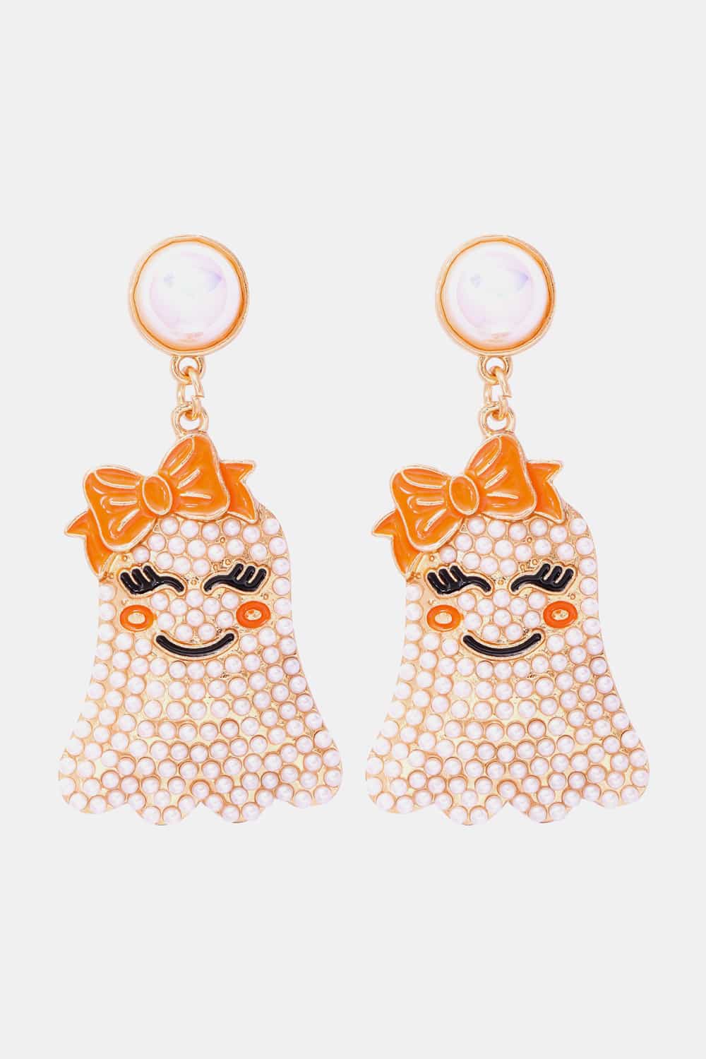 Women Smiling Ghost Shape Synthetic Pearl Earrings NicholesGifts