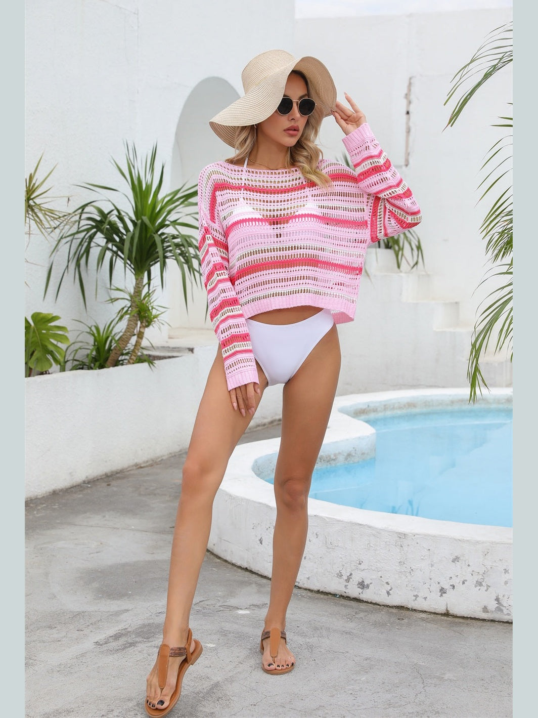 Cutout Boat Neck Long Sleeve Cover Up