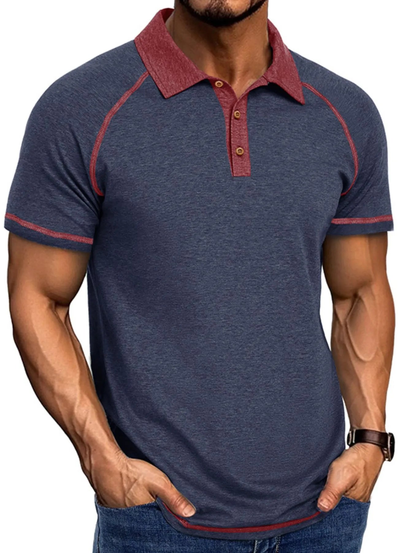 Men's Full Size Contrast Collar Short Sleeve Polo Shirt Plus Size