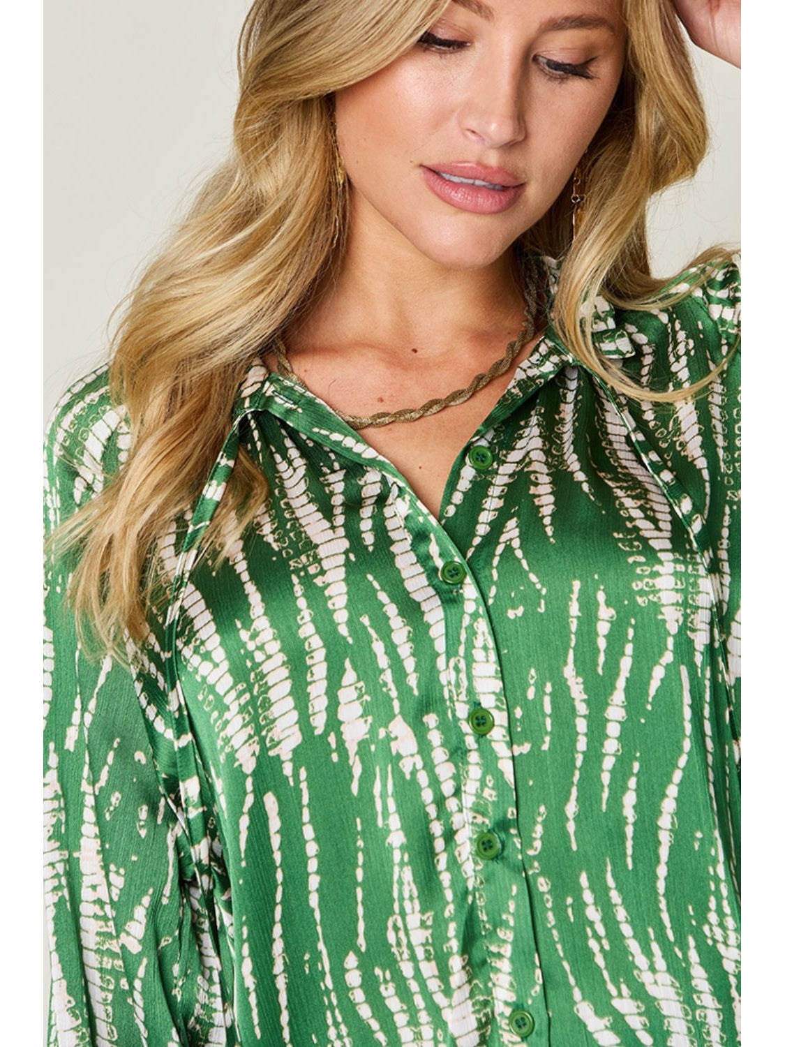 Women Double Take Full Size Printed Button Up Long Sleeve Shirt NicholesGifts