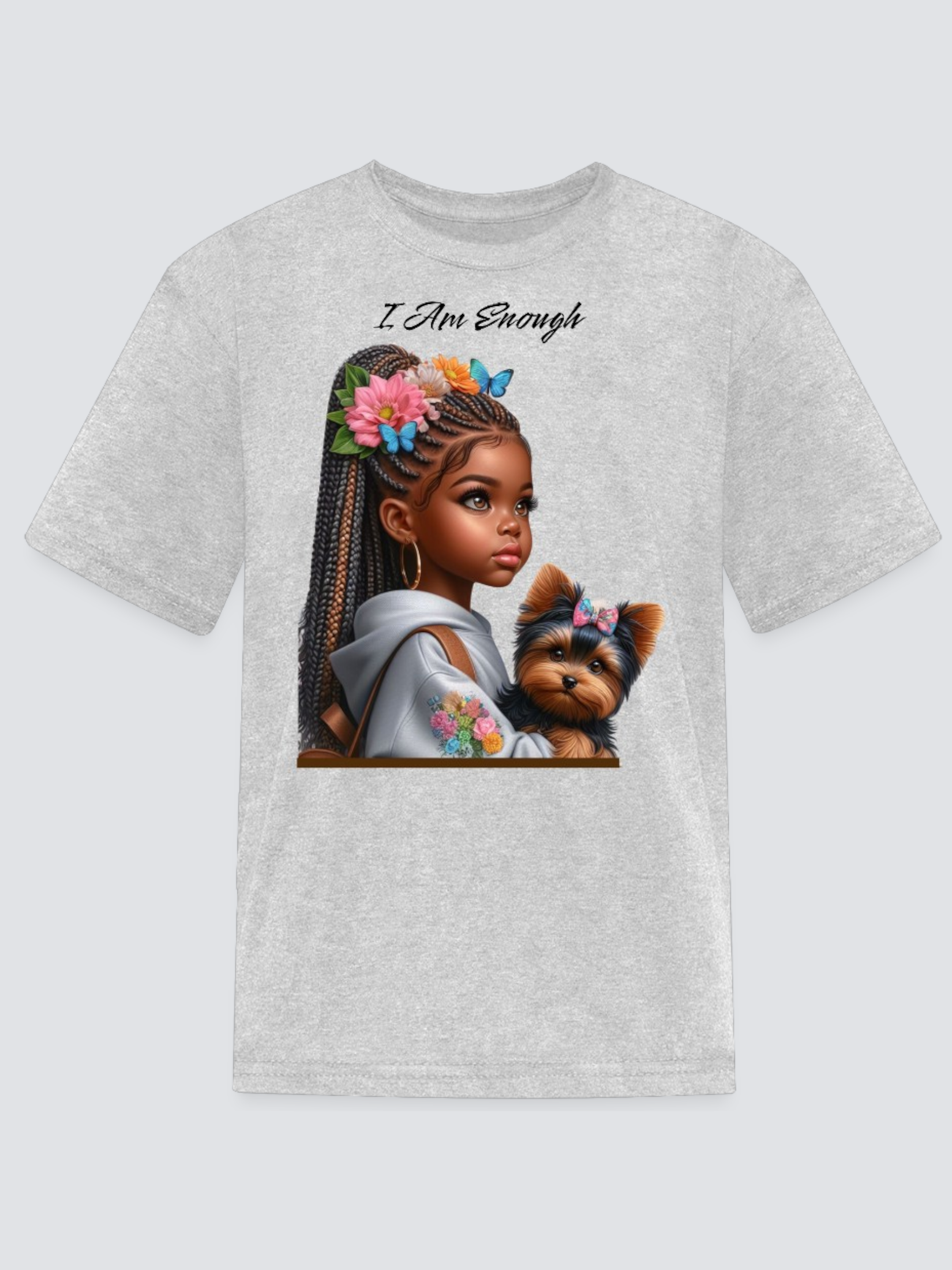 African American Girls I Am Enough with a Puppy Short Sleeve T-Shirt