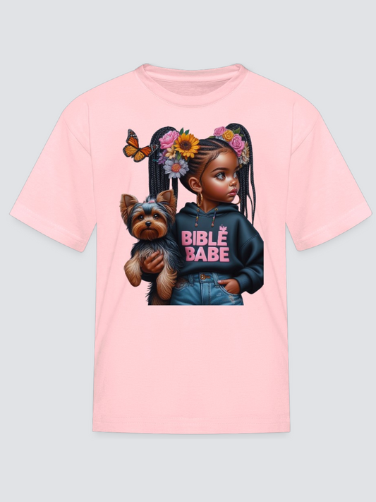 African American Girls Bible Babe with Dog Short Sleeve T-Shirt nicholesgifts