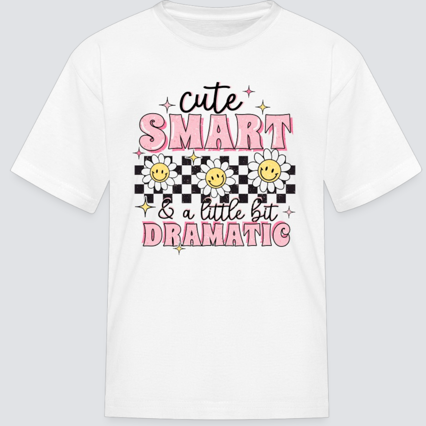 Girls Cute Smart Dramatic Short Sleeve Crewneck T-Shirt - White -NicholesGifts