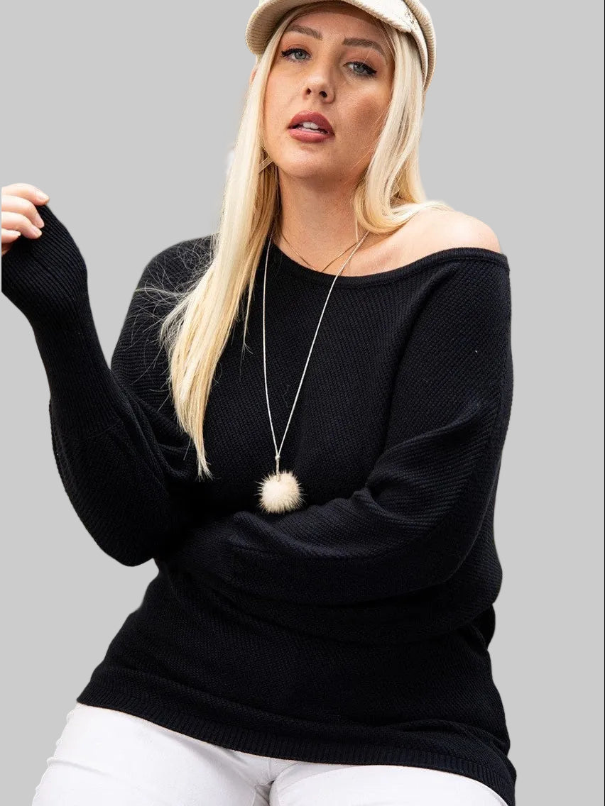 Plus Size Women Round Neck Long Sleeve Solid Sweater nicholesgifts