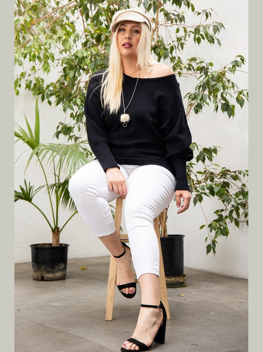 Plus Size Women Round Neck Long Sleeve Solid Sweater nicholesgifts