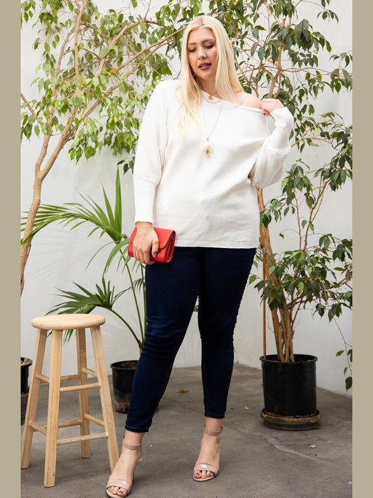 Plus Size Women Round Neck Long Sleeve Solid Sweater nicholesgifts