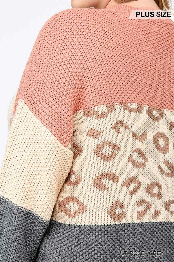 NicholesGifts Women Color Block And Leopard Pattern Mixed Pullover Sweater NicholesGifts