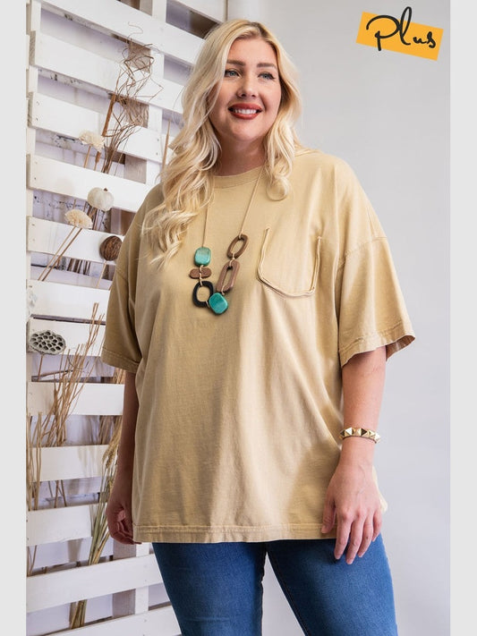 Plus Size Women Mineral Washed Cotton Jersey Boxy Tunic Short Sleeve Shirt