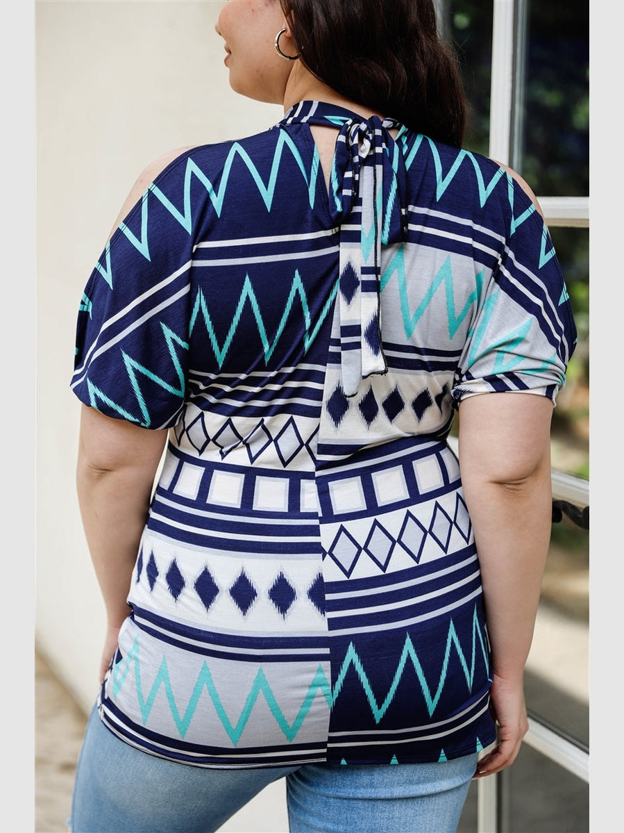 Plus Size Women Polka Dot Cold Shoulder Short Sleeve Top