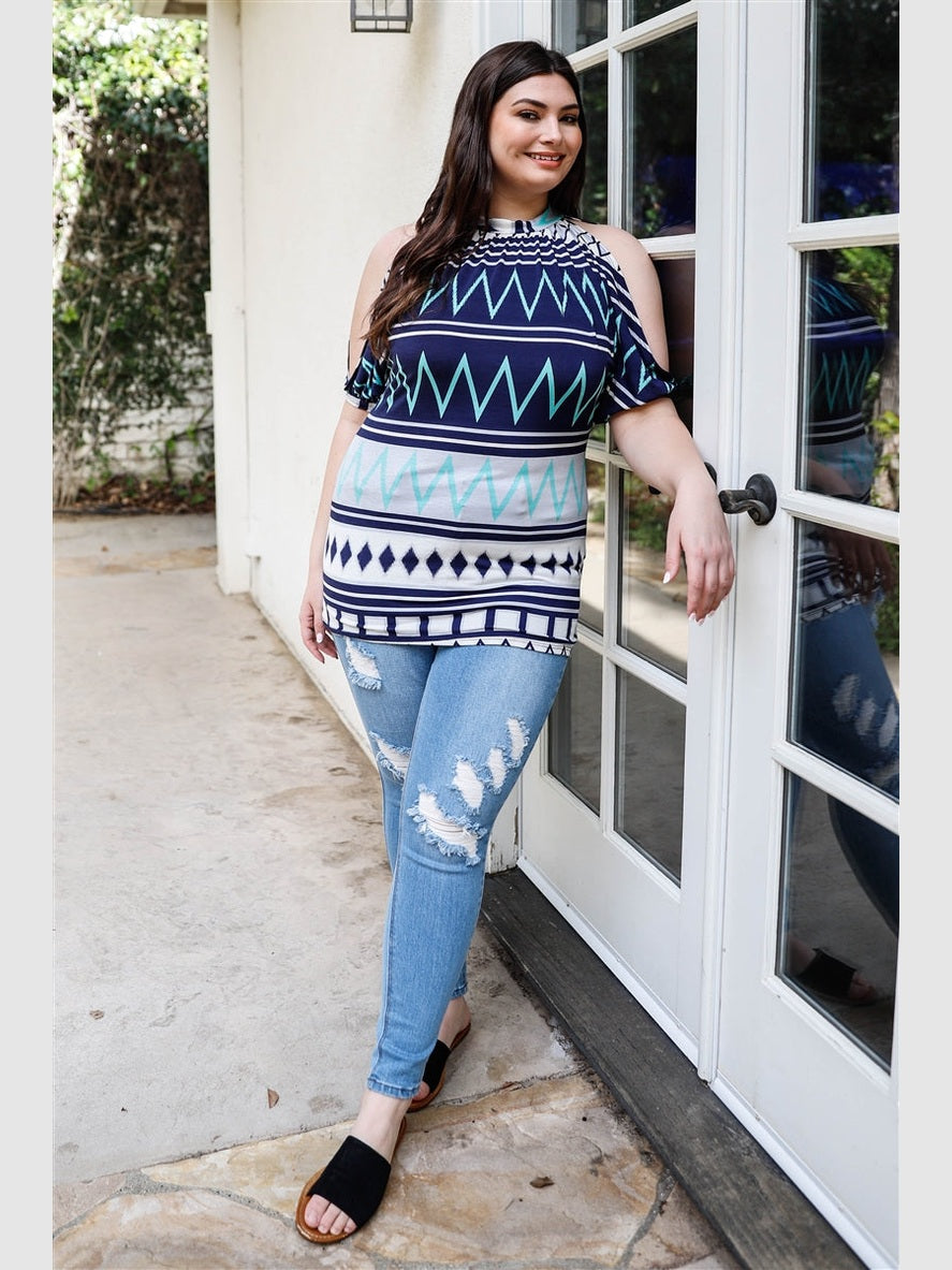 NicholesGifts Plus Size Women Polka Dot Cold Shoulder Short Sleeve Top NicholesGifts