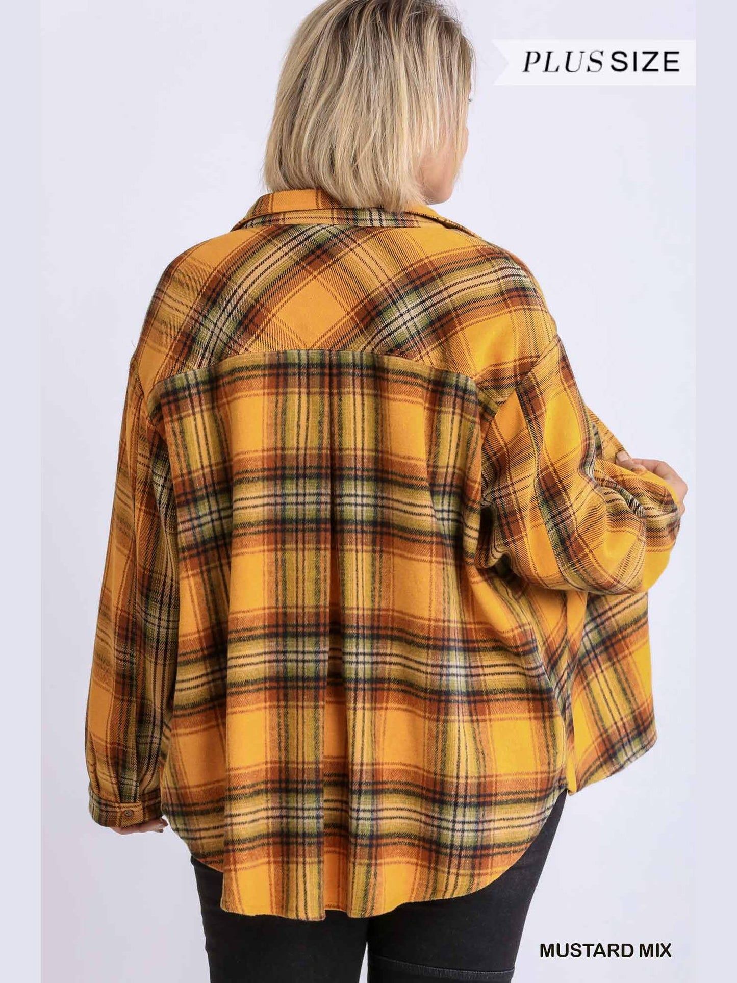 Women Plaid Collar Button Down Overshirt With Front Pockets NicholesGifts