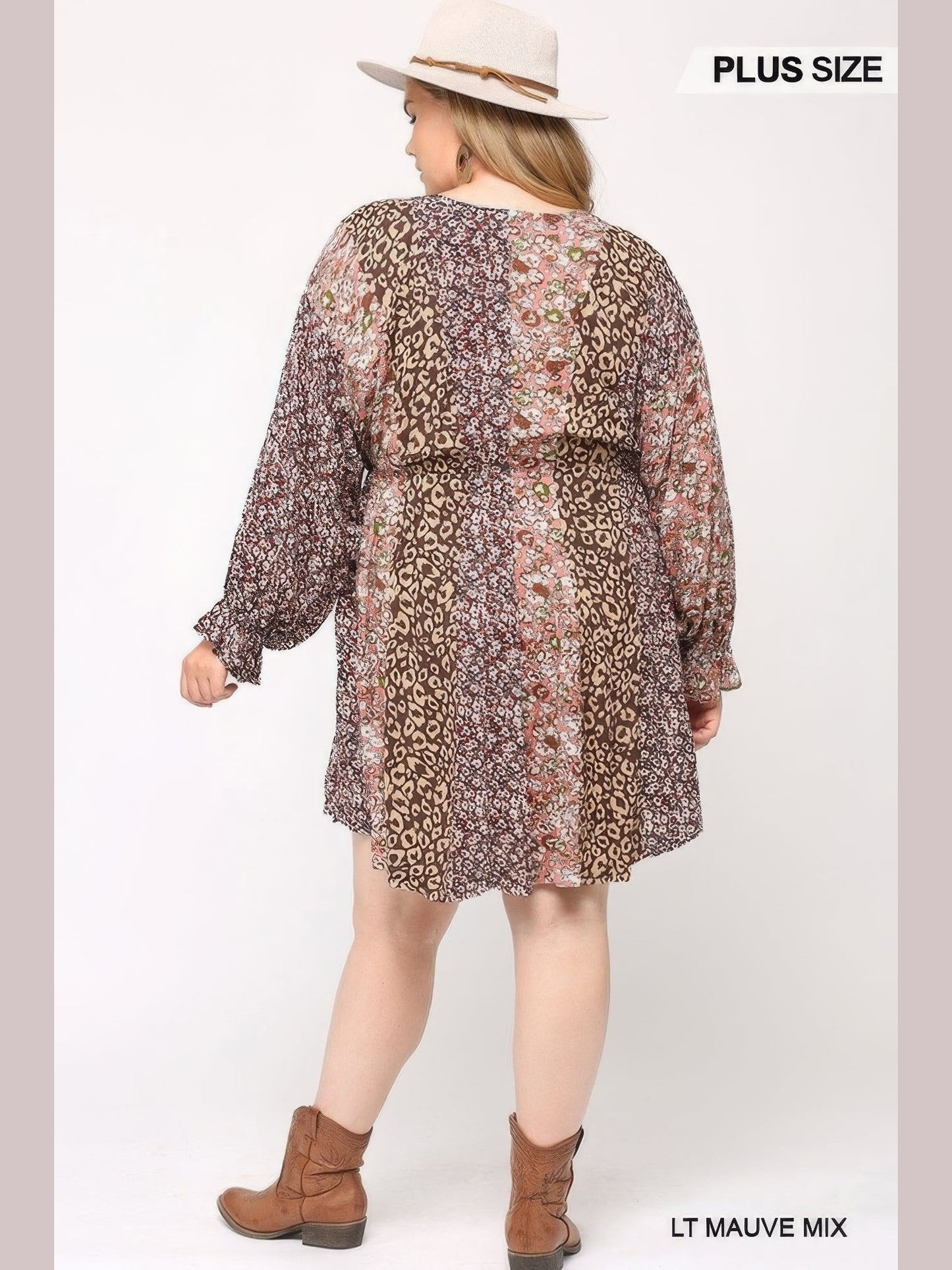Women Print Mixed Dolman Sleeve Dress With Side Pockets