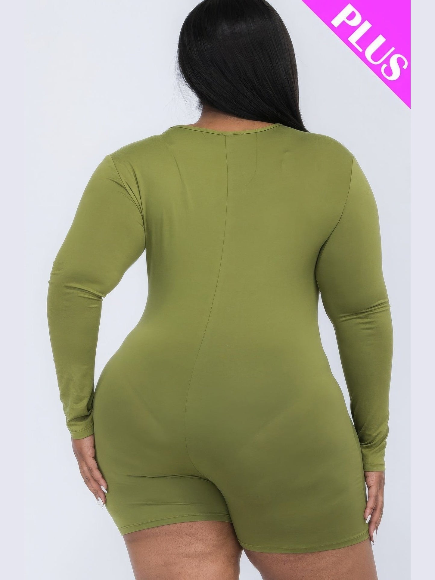 Plus V-neck Long Sleeve Bodycon Romper NicholesGifts