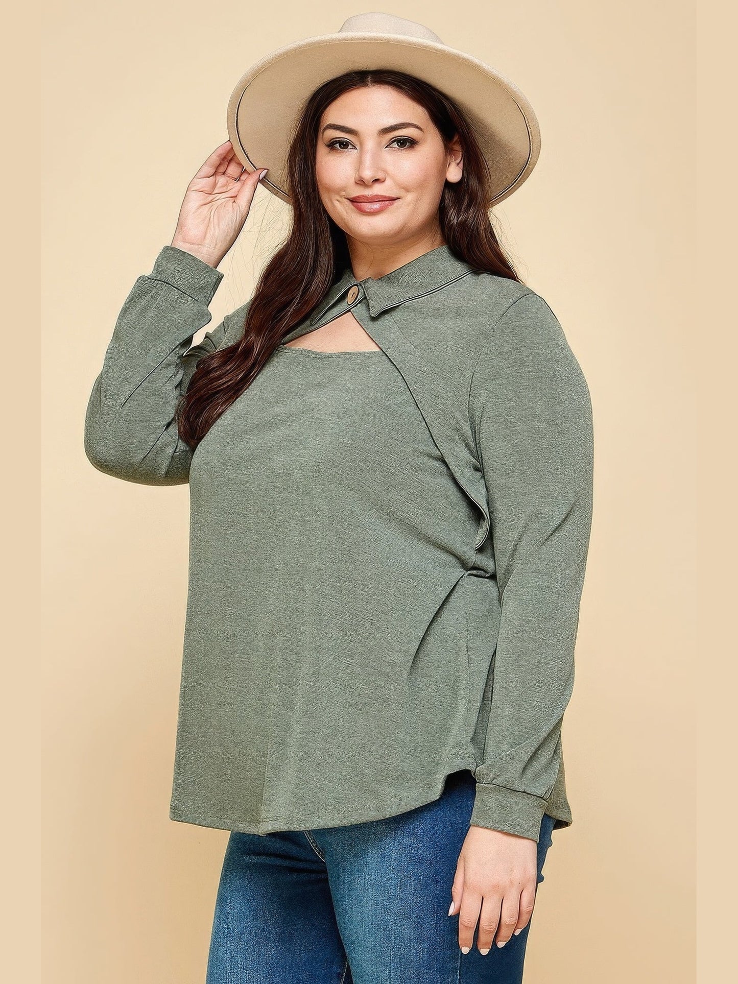 Plus Size Solid Long Sleeve Fashion Top NicholesGifts