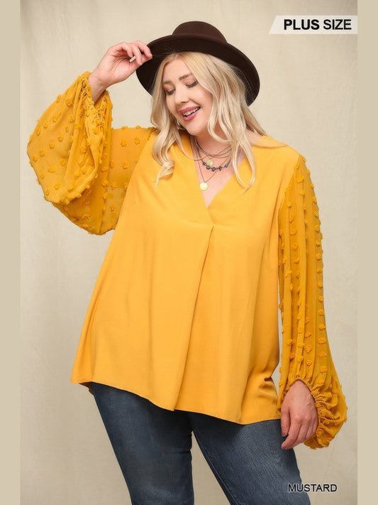 Woven And Textured Chiffon Top With Voluminous Sheer Sleeves NicholeGifts