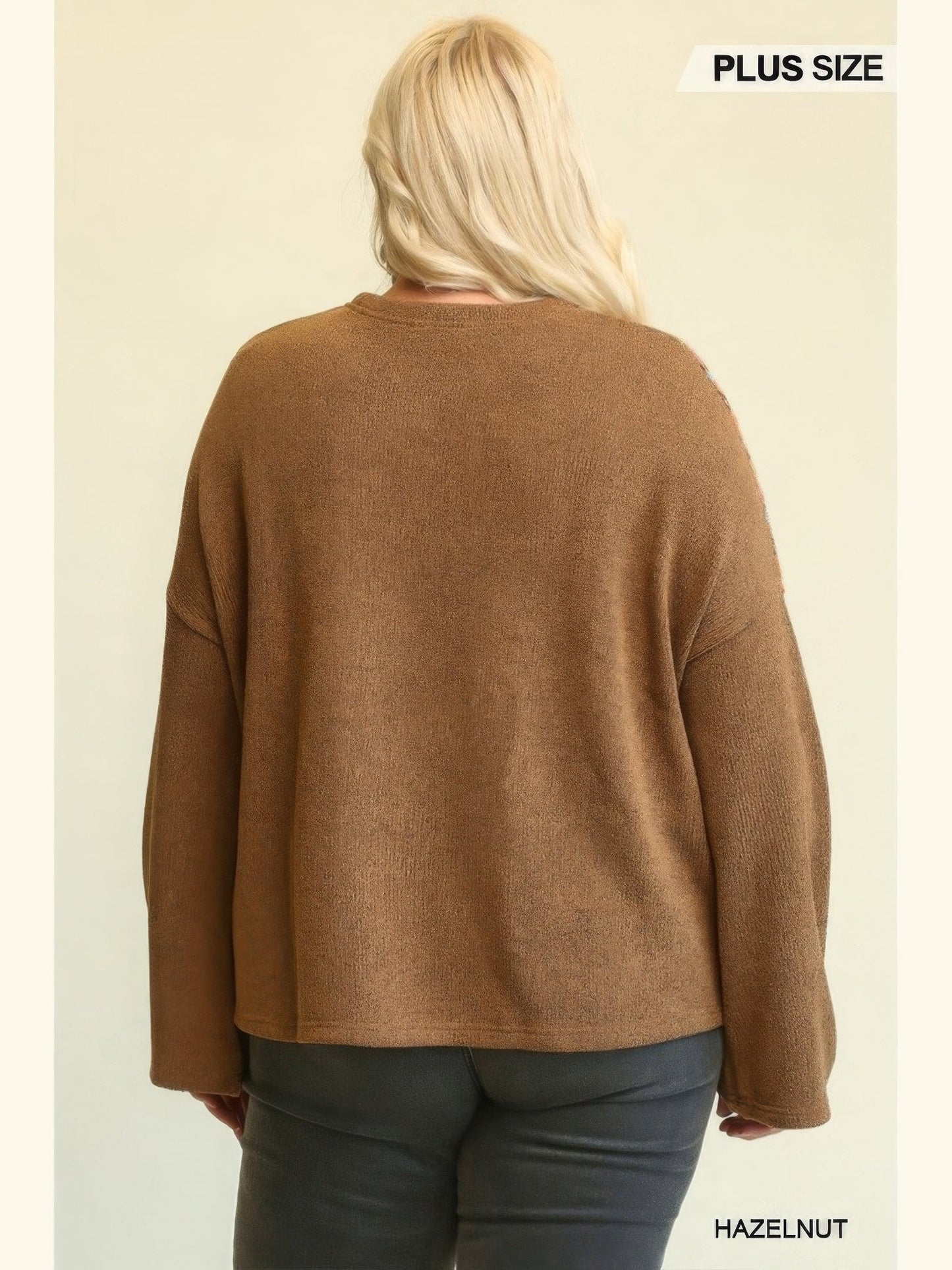 Plus Size Women Novelty Knit And Solid Knit Mixed Loose Top