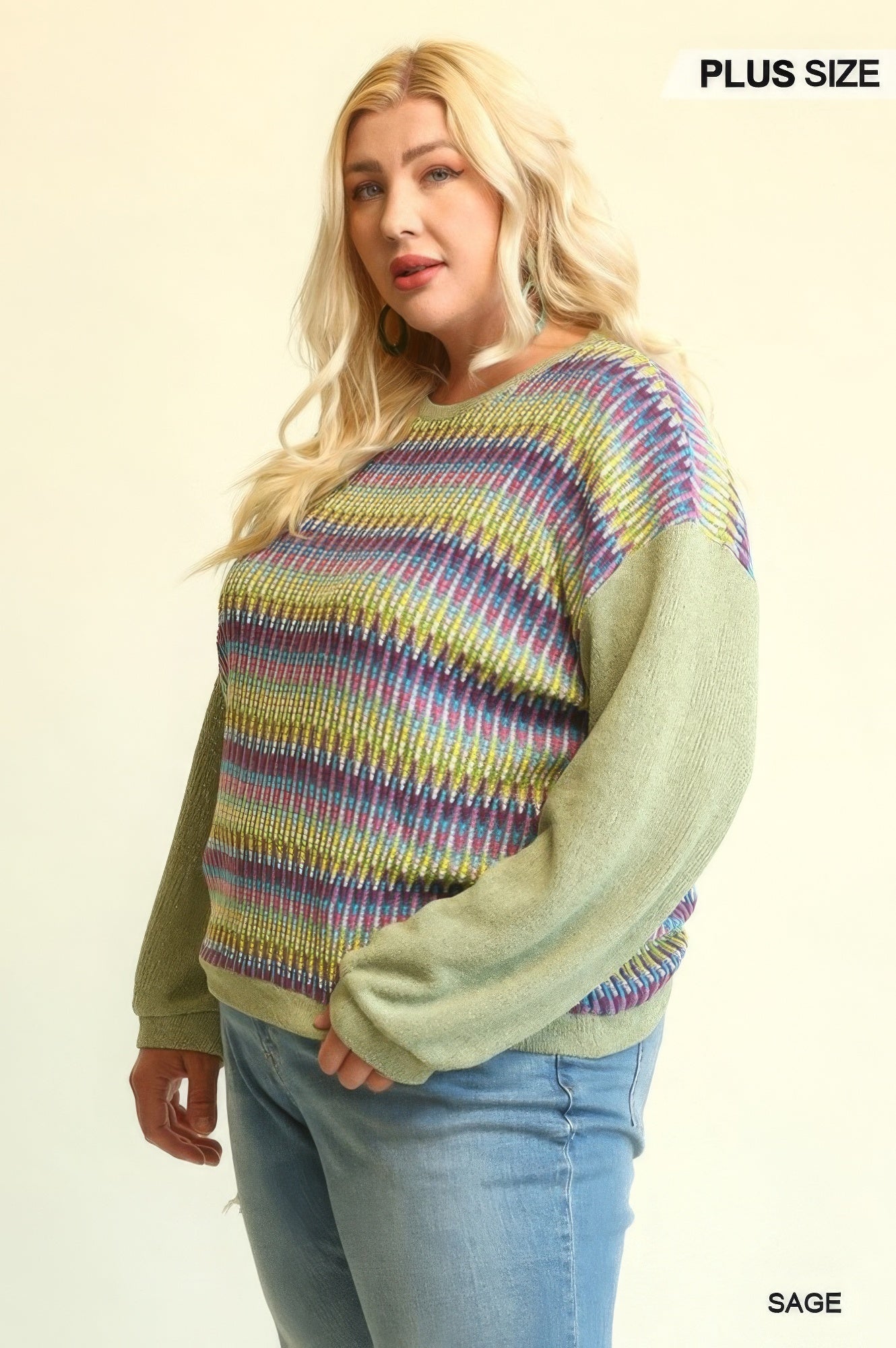 NicholesGifts Plus Size Women Novelty Knit And Solid Knit Mixed Loose Top With Drop Down Shoulder NicholesGifts