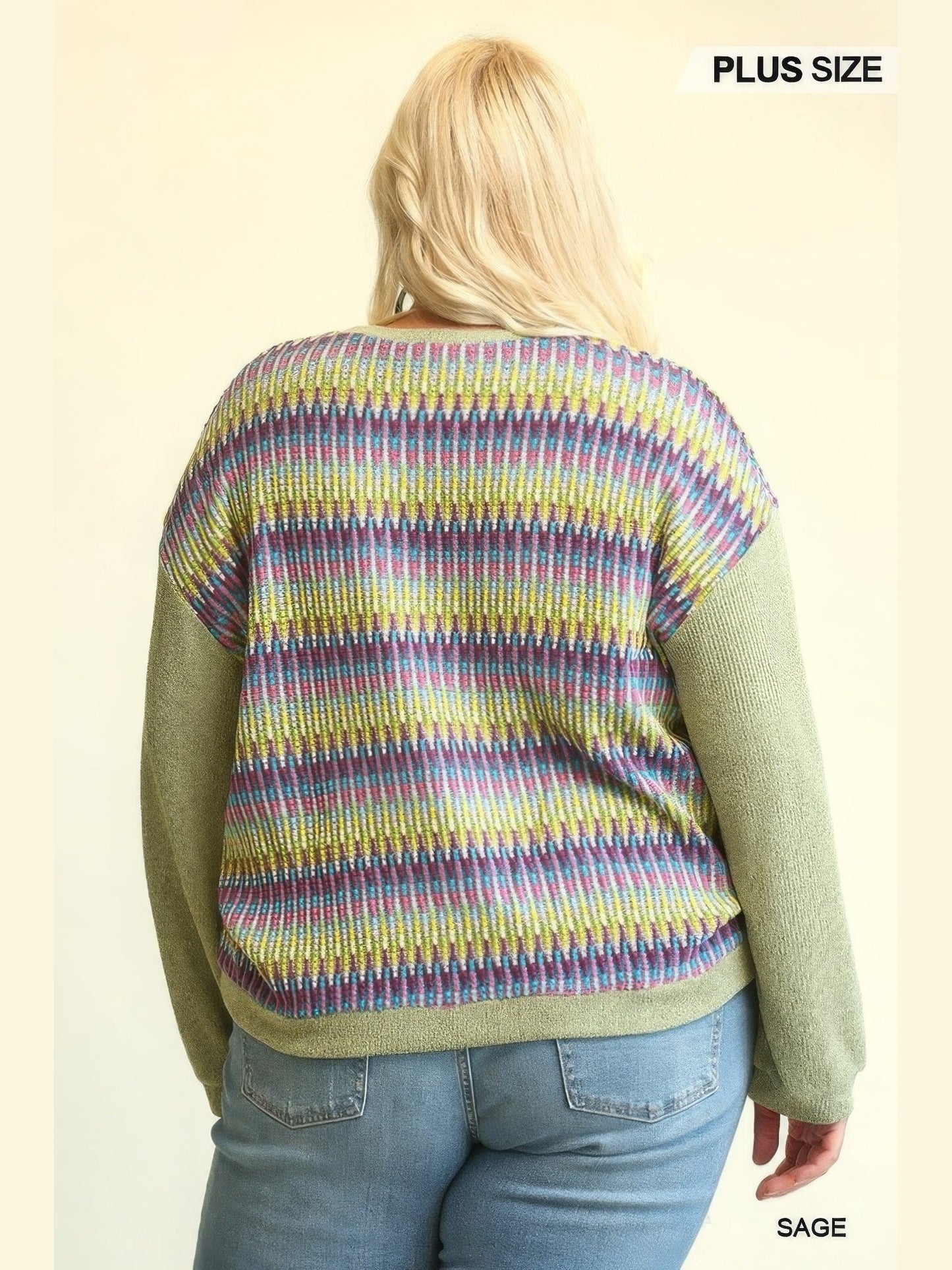 Plus Size Women Novelty Knit And Solid Knit Mixed Loose Top With Drop Down Shoulder NicholesGifts