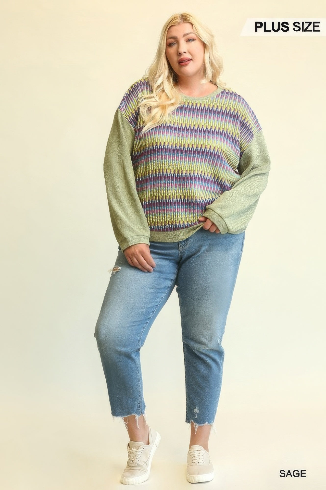 NicholesGifts Plus Size Women Novelty Knit And Solid Knit Mixed Loose Top With Drop Down Shoulder NicholesGifts