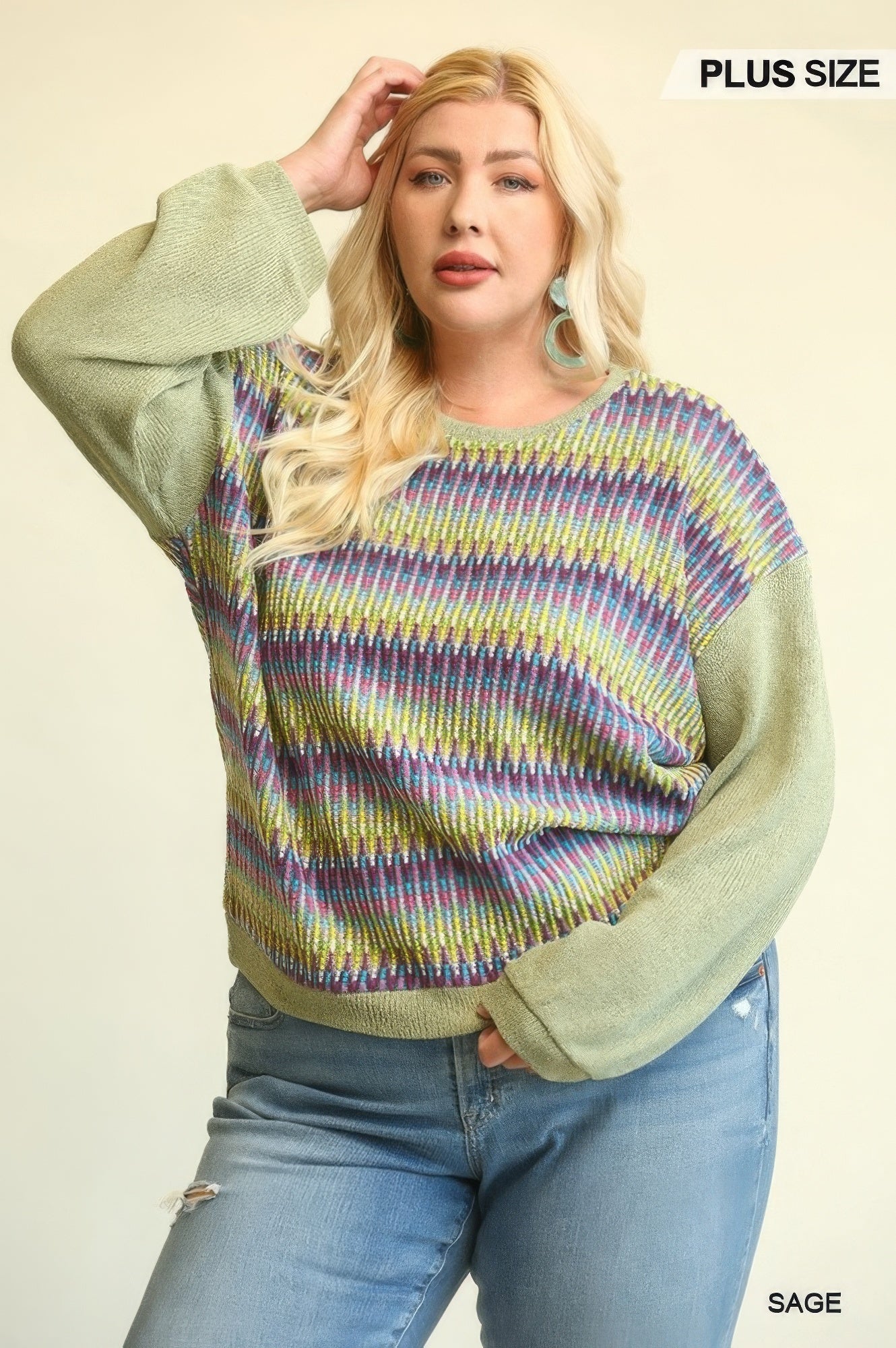 NicholesGifts Plus Size Women Novelty Knit And Solid Knit Mixed Loose Top With Drop Down Shoulder NicholesGifts