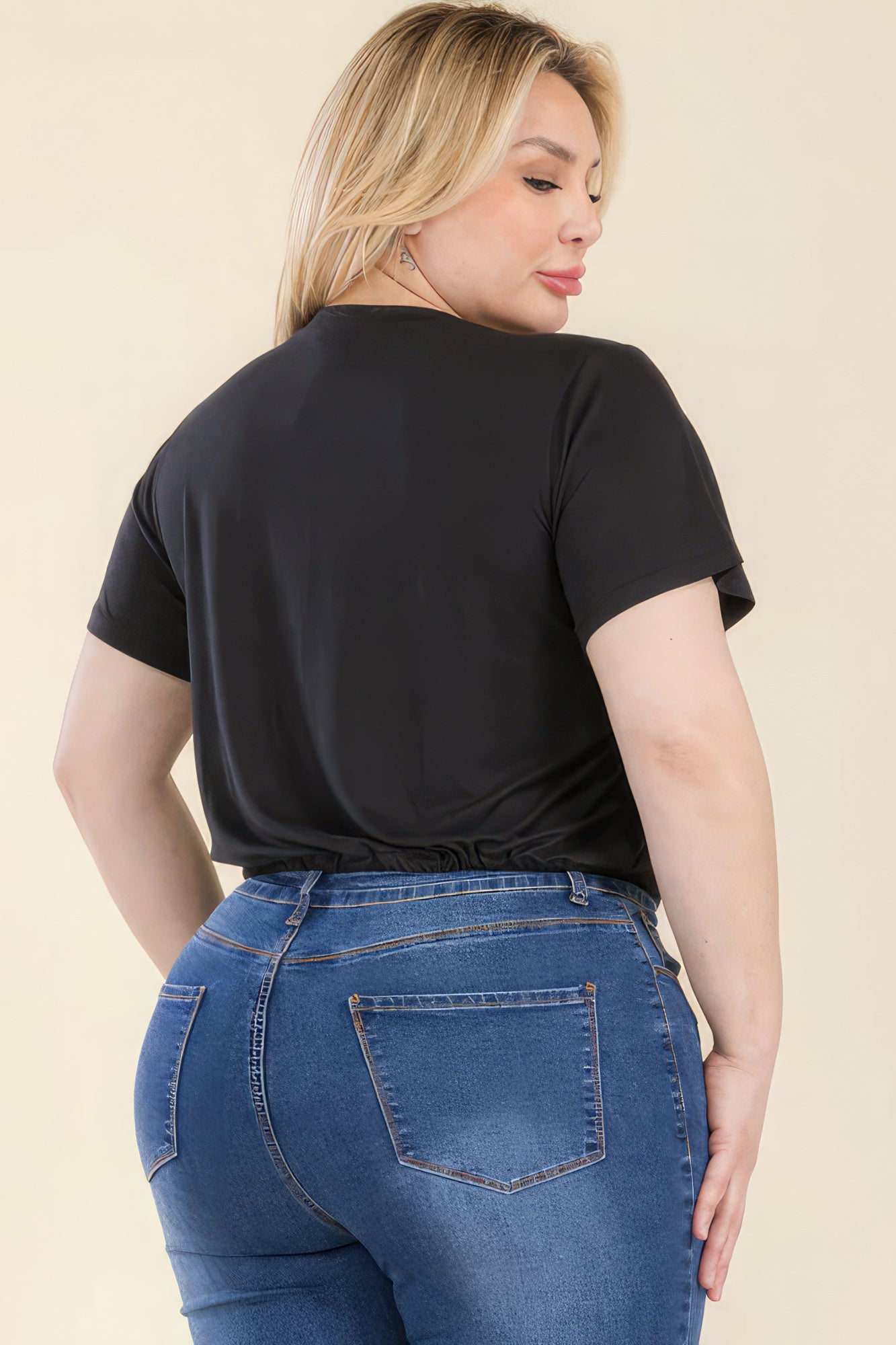 Plus Size Women Tie Front Drawstring Short Sleeve Crop Top NicholesGifts