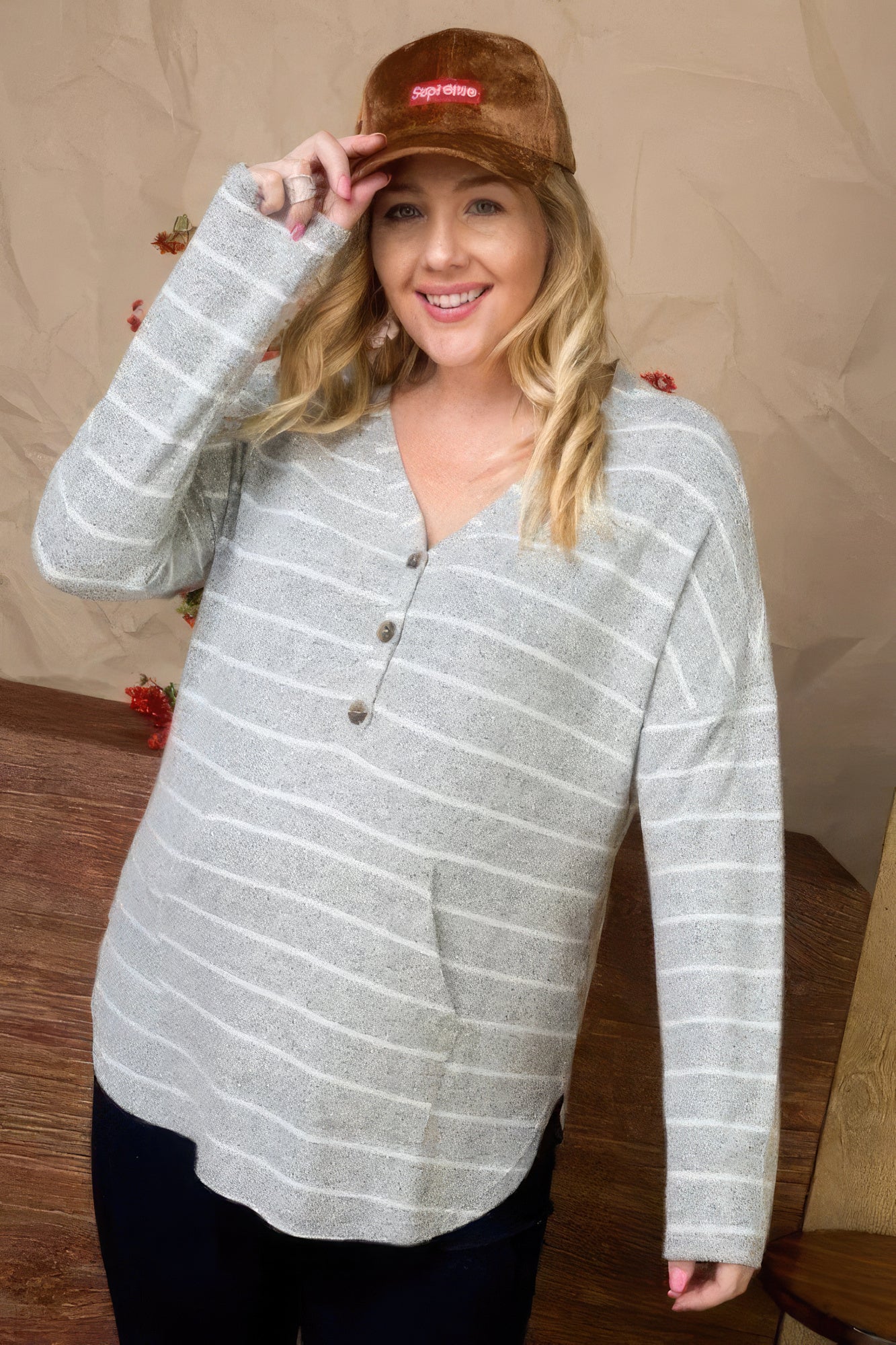 NicholesGifts Plus Size Women Brushed Hacci Two Tone Stripe Top NicholesGifts