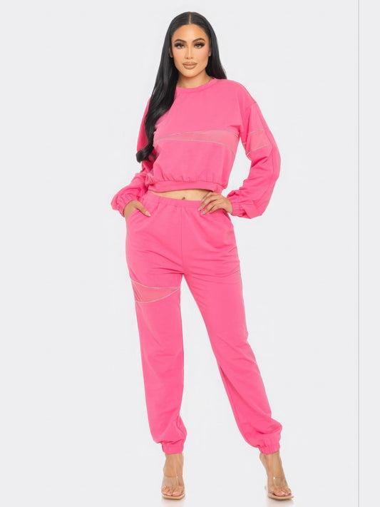 Women Terry Mesh & Rhinestone Detail Set NicholesGifts