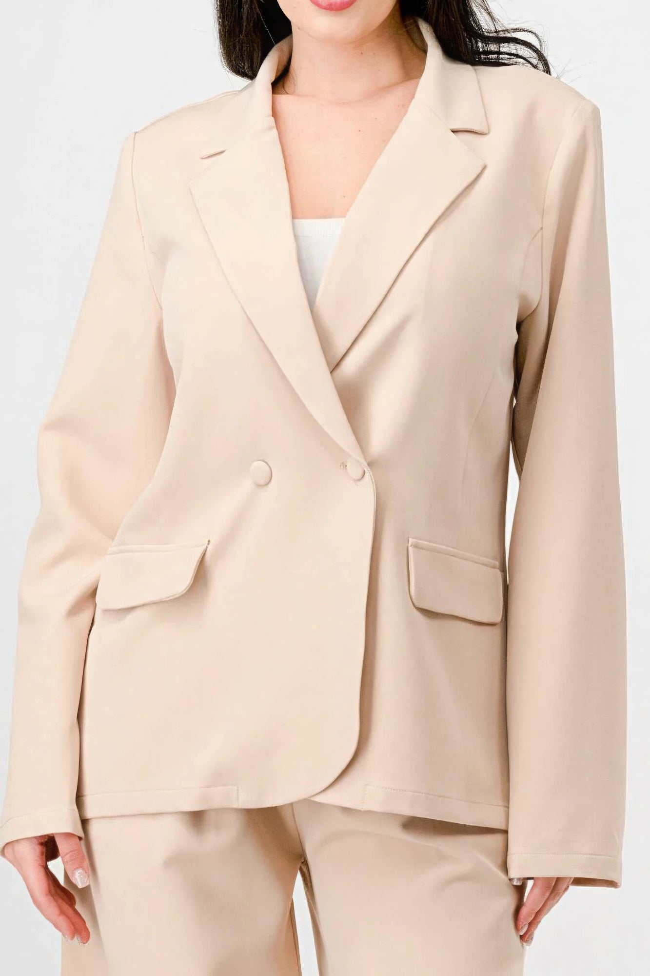 Women Luxe Stretch Woven Loose Fit Blazer And Wide Legs Pants Semi Formal Set NicholesGifts