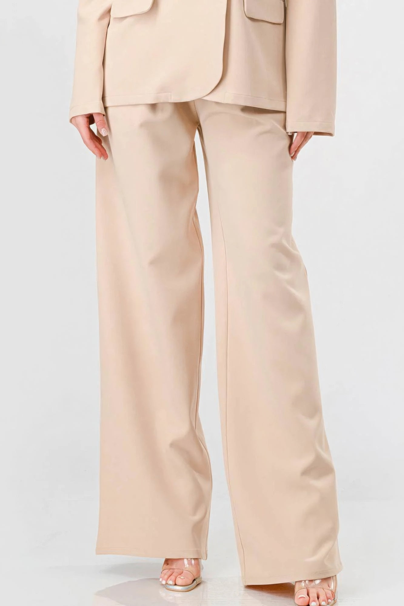 Women Luxe Stretch Woven Loose Fit Blazer And Wide Legs Pants Semi Formal Set NicholesGifts