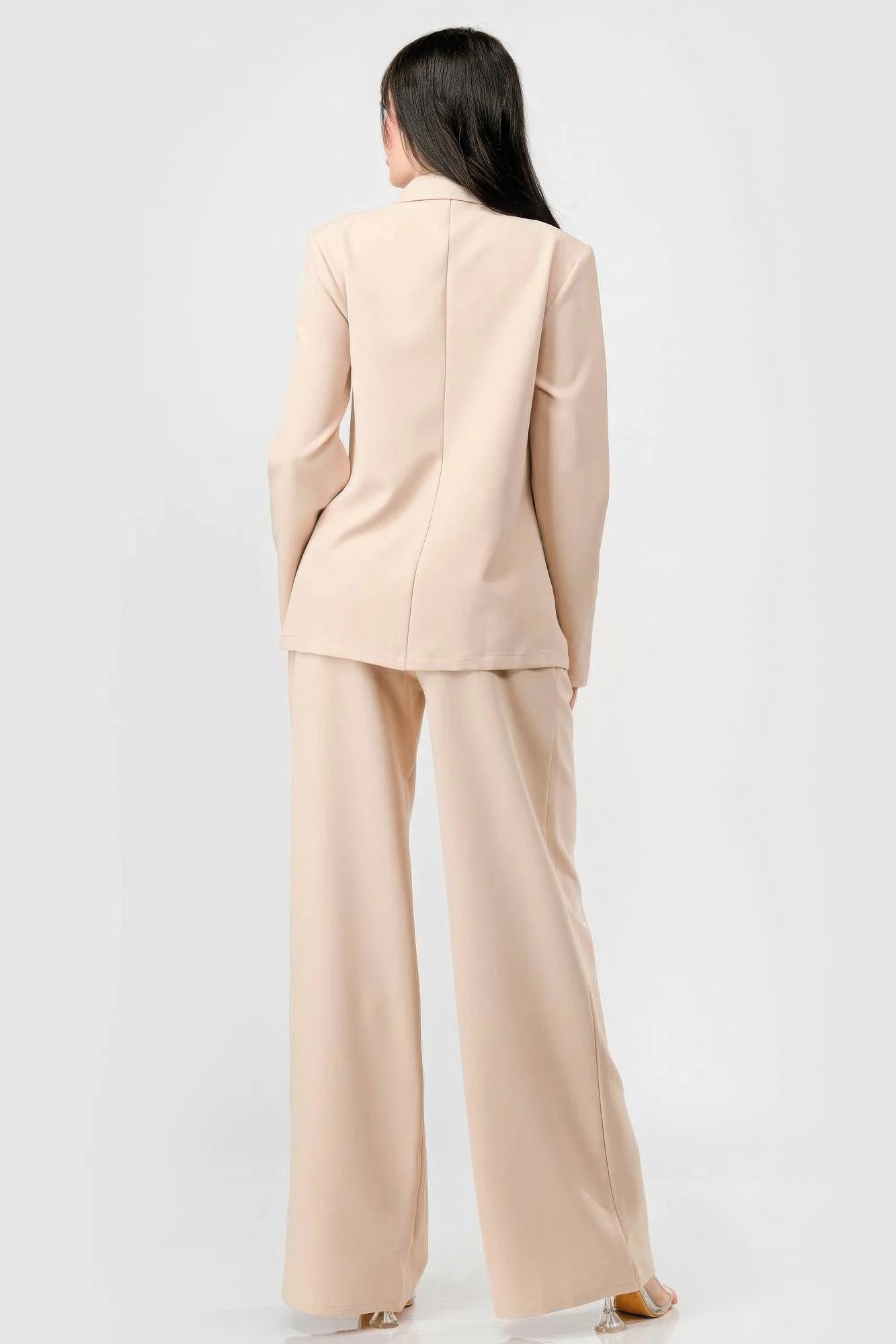Women Luxe Stretch Woven Loose Fit Blazer And Wide Legs Pants Semi Formal Set NicholesGifts